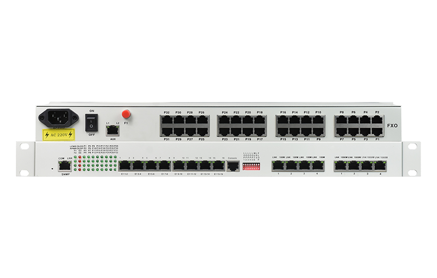 飛暢科技-32路電話(huà)+16E1+4FE+4GE+2路數(shù)據(jù)+SNMP+console（19英寸，物理隔離）電話(huà)光端機(jī)